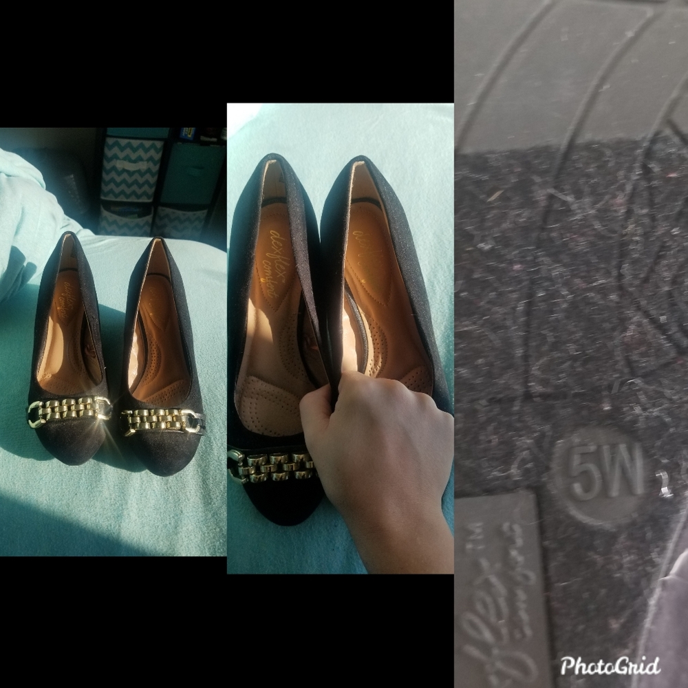 Black and gold wedge heel dexflex comfort